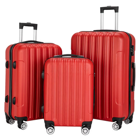 Red 3-Piece Hardshell Spinner Luggage Set (20in, 24in, 28in) - Large ABS Suitcase Set with 8 Wheels, Lightweight & Durable for Travel