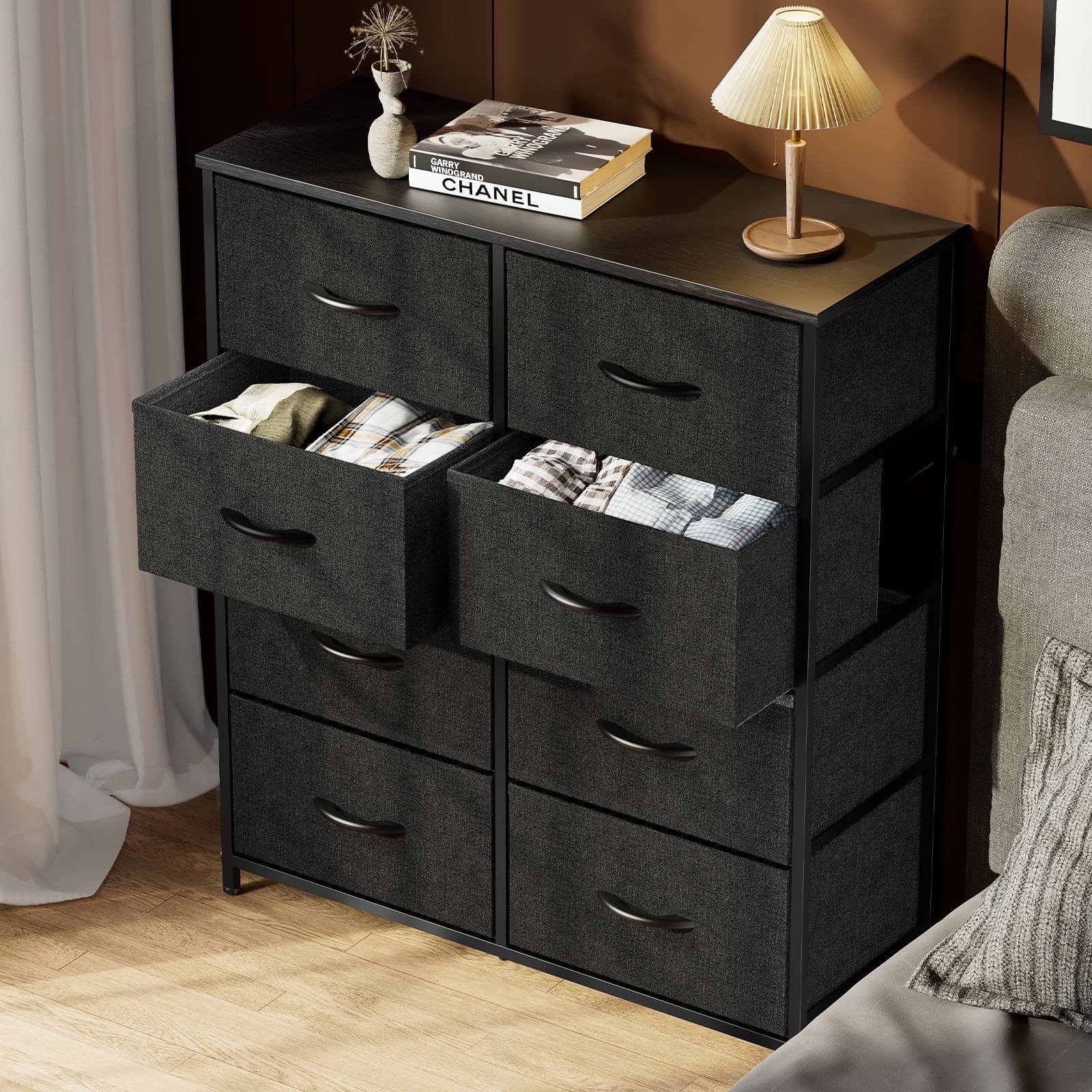 Dresser 8 Fabric Storage Drawer Dresser, Chest of Drawers for Kids Bedroom, Closet, Entryway, Nursery