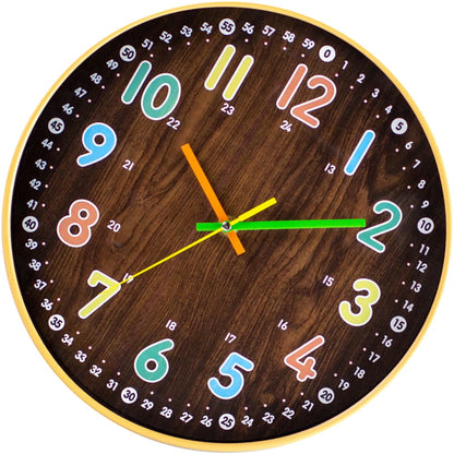 HOMEMAXS Kids Bedroom Wall Clock Simple Mute Wooden Clock Round Wall Decor Precise Wall Clock