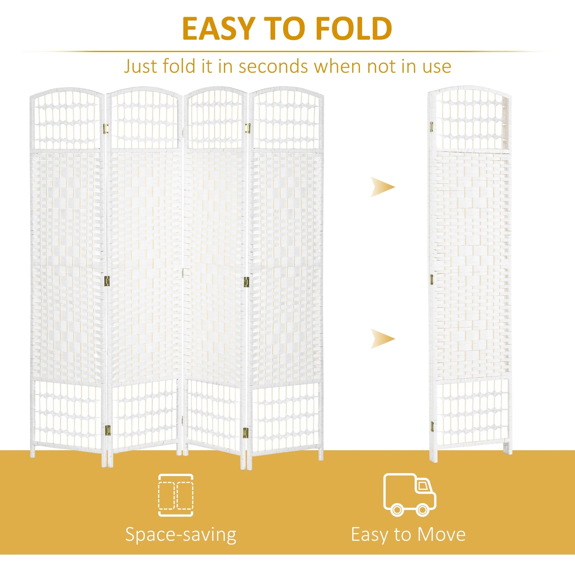 DUOSONG 4 Panel Room Divider, Folding Privacy Screen, 5.6' Room Separator, Wave Fiber Freestanding Partition Wall Divider For Rooms, Home, Office, White White Paper Privacy Screens