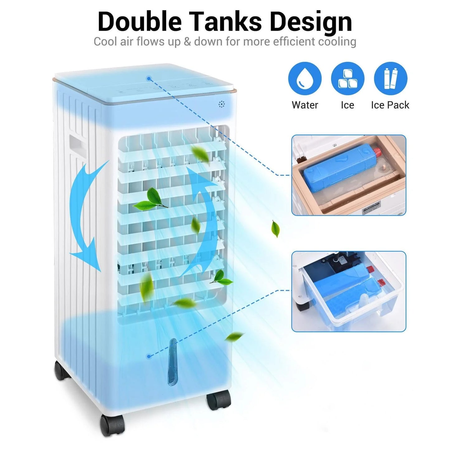 Vebreda Air Cooler Portable Evaporative Air Cooler Fan with Remote Control Casters Suitable for Home Office