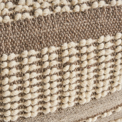 Hellen Boho Wool and Cotton Large Ottoman Pouf, Gray and White