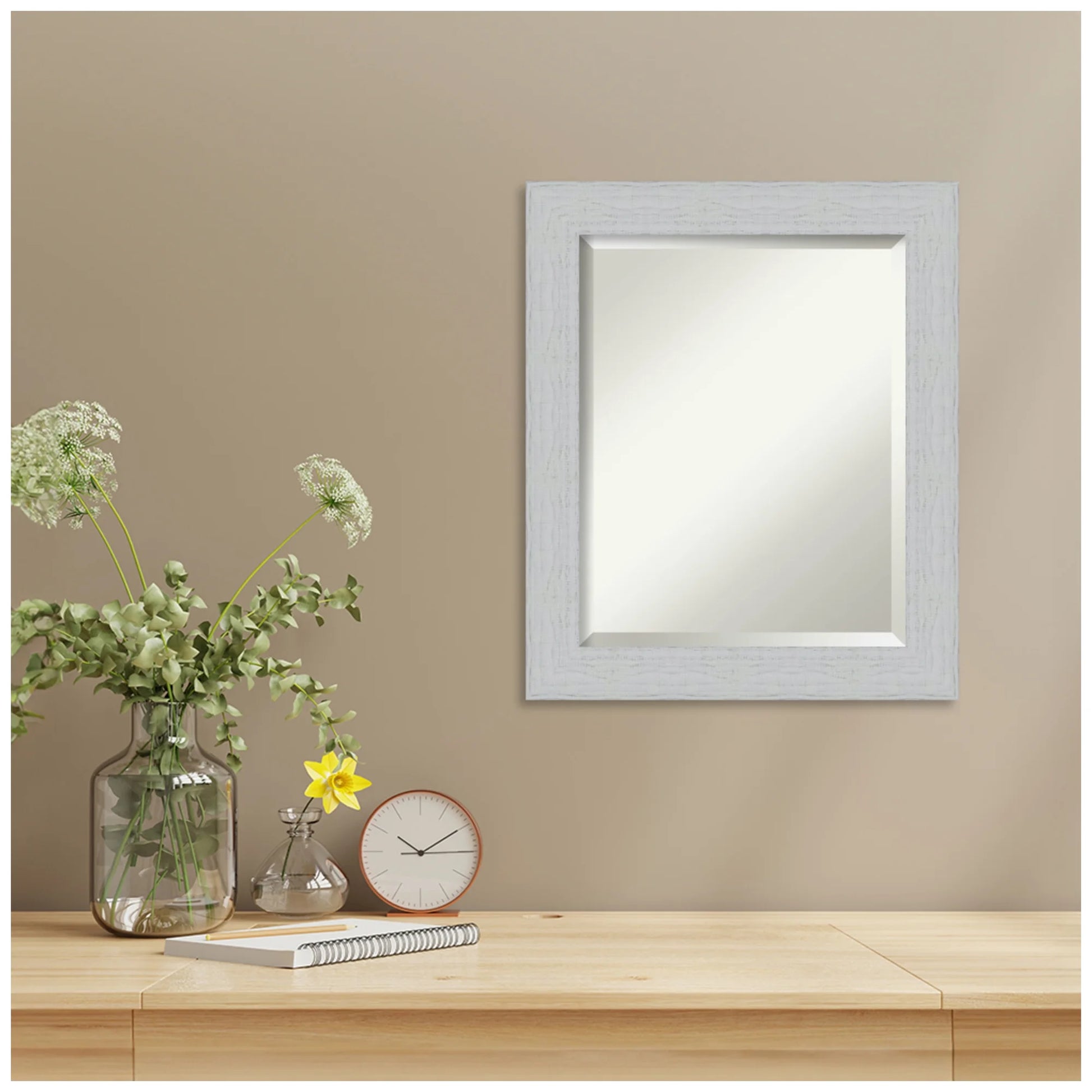 Amanti Art Shiplap White Beveled Wood Wall Mirror 24.25 x 20.25 in.
