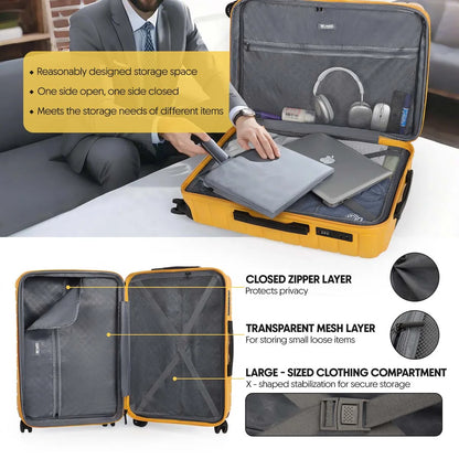 3 Piece Hardshell Luggage Set Expandable Hardside Suitcase with Spinner Wheels and TSA Lock, Lightweight Carry on and Checked Luggage 20" 25" 29", Yellow, LA13601