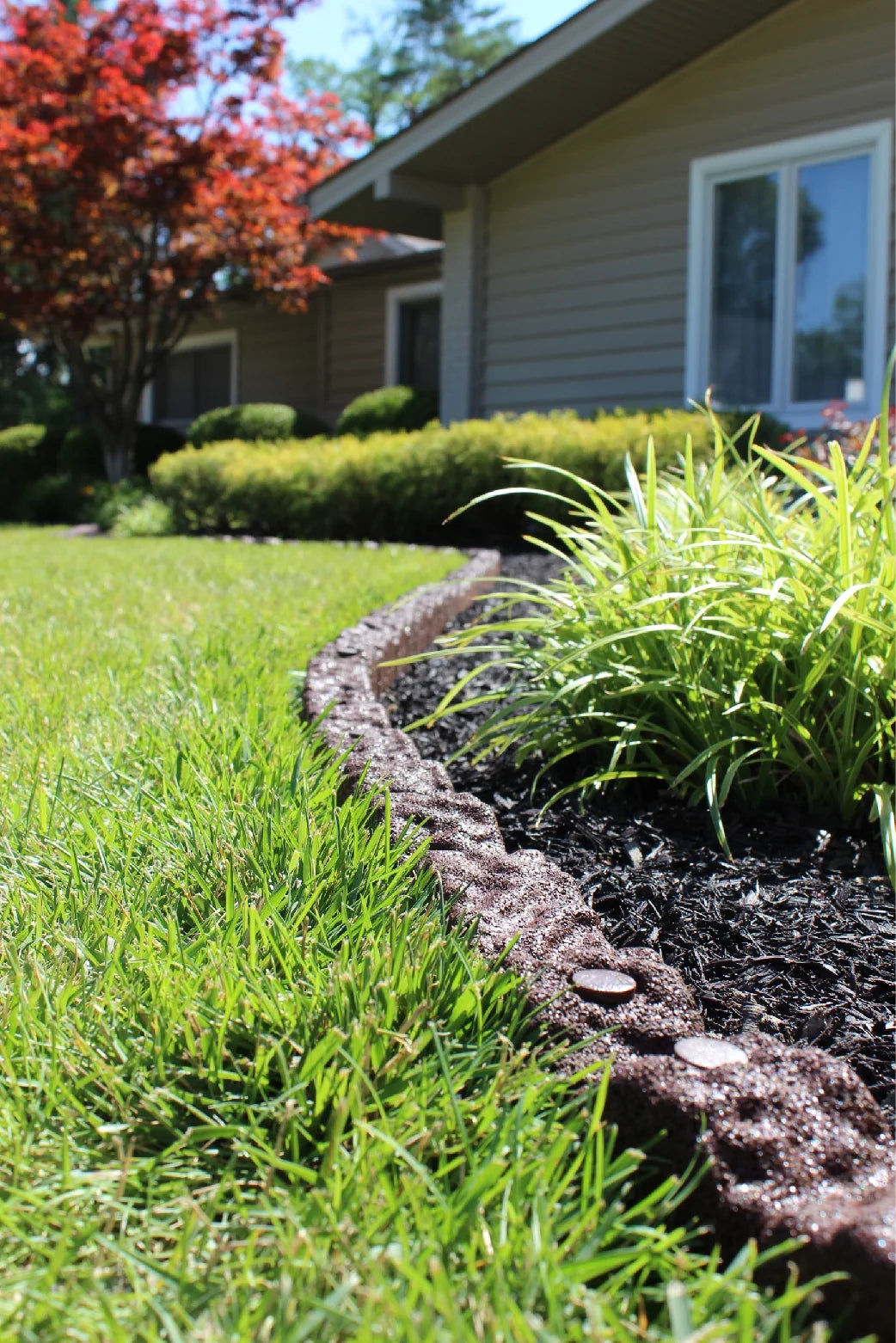 Rubberific Landscape Edging, 4' Gray Cobblestone Rubber Flower Garden Edging Border (4 Pack)