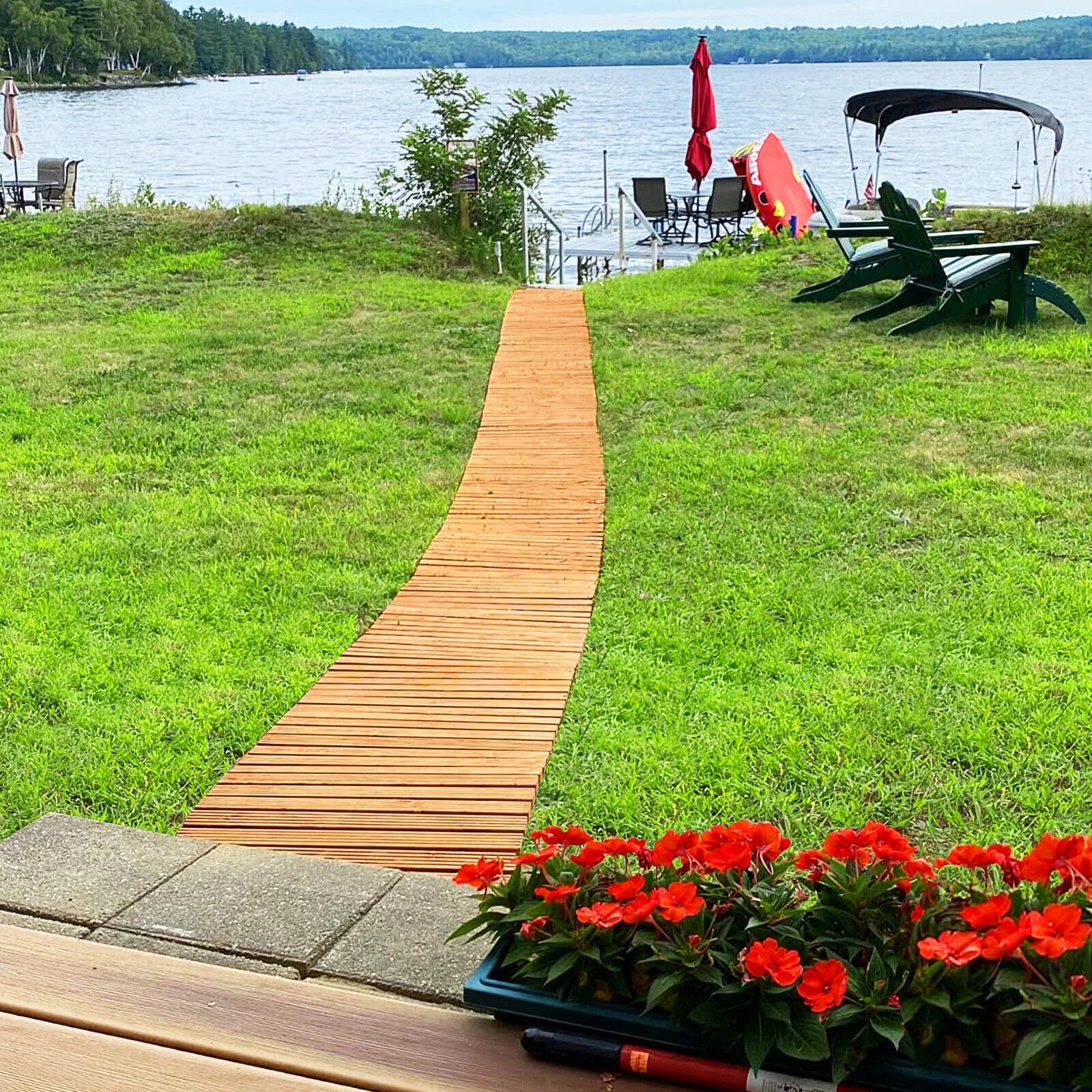 Gymax 8 FT Roll-out Wood Pathway 22'' Width Patio Path Straight Weather-Resist
