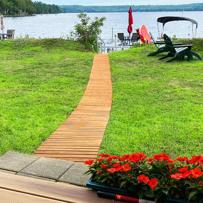 Gymax 8 FT Roll-out Wood Pathway 22'' Width Patio Path Straight Weather-Resist