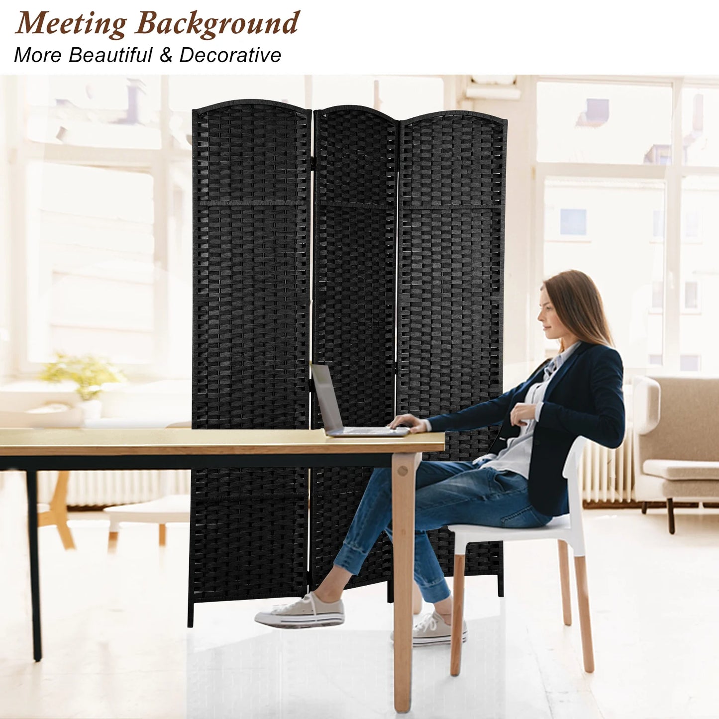 3-Panel Room Divider, 6 ft Office Partition Walls Wood Divider Folding Portable Privacy Screen, Room Dividers and Folding Privacy Screens for Home, Room Separator Wall Dividers,Black