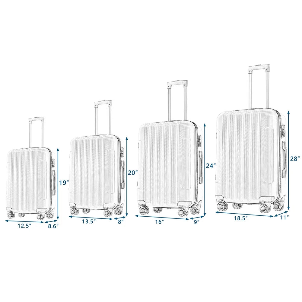 Yardi Yard 4-Piece Fashional Luggages, Luggage with Universal Wheel and Aluminium Alloy Tie Rod Handle, 4-in-1 Vertical Pattern Luggage Set for Outdoor Travel, Black