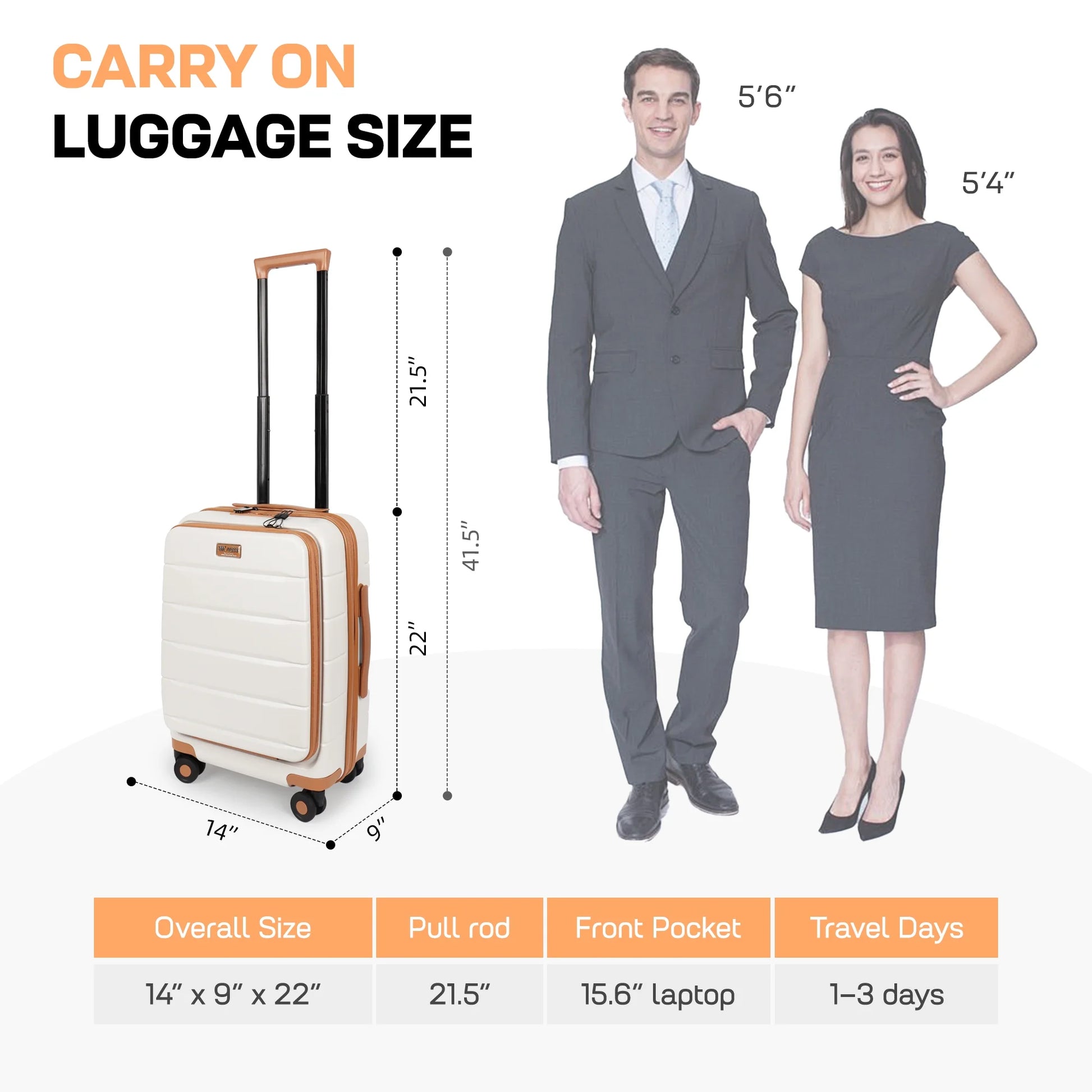 Carry On Luggage 22 x 14 x 9 Airline Approved Lightweight Hardside Spinner Luggage with TSA Lock and Laptop Compartment, Beige, CY2431