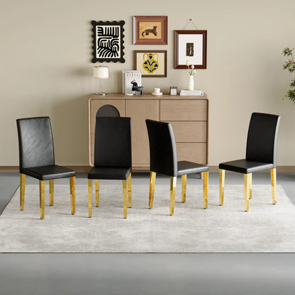 Set of 4 black PU leather backrest chairs with gold metal legs -A perfect pairing, ideal for minimalist and modern home decor styles, with product dimensions of 16.2*18.5*34.6 inches.