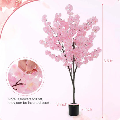 Costway 6.5 FT 2 PCS Tall Artificial Cherry Blossom Tree with 900 Pink Flowers Cement-filled
