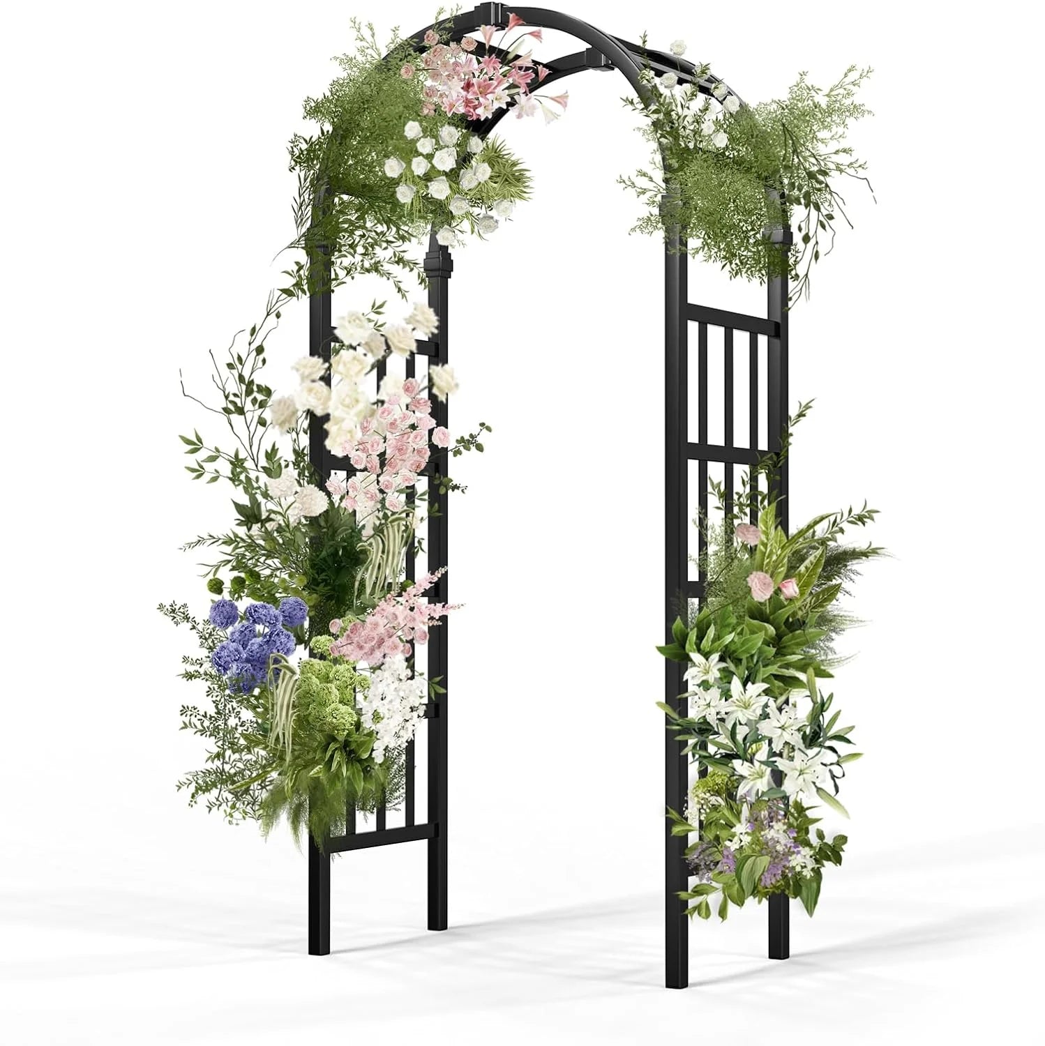 GFNXYI Vinyl Garden Arbor, PVC Wedding Arch for Ceremony Party, Garden Trellis for Climbing Plants Outdoor, Arch Backdrop Stand for Garden, Backyard, Lawn (Black)