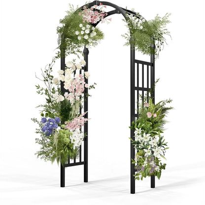 GFNXYI Vinyl Garden Arbor, PVC Wedding Arch for Ceremony Party, Garden Trellis for Climbing Plants Outdoor, Arch Backdrop Stand for Garden, Backyard, Lawn (Black)