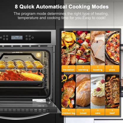 Sunmaki Single Wall Oven 24 Inch Electric Built-in Convection Oven 2.5 Cu.Ft 240V LED Digital Display Touch Control Timer Alarm Clock Child Lock for Kitchen, 2800W