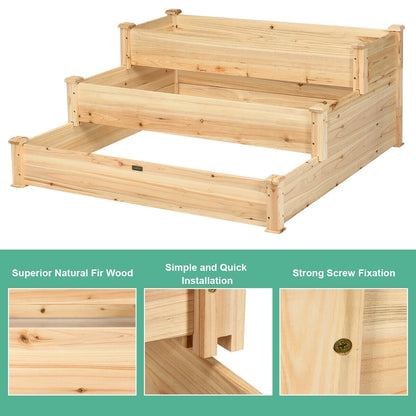 Costway 3 Tier Wooden Raised Garden Bed Planter Kit Outdoor Grow Flower Vegetables