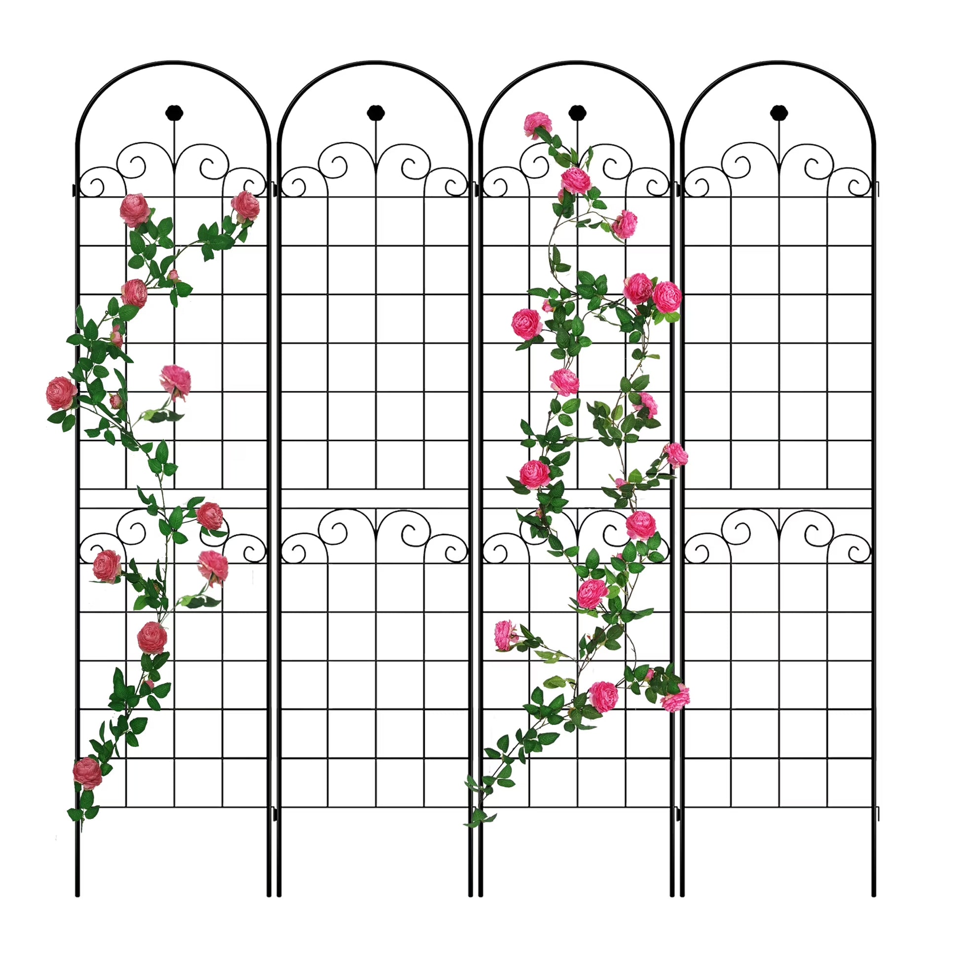 Miniyam 4 Pack Garden Trellis for Climbing Plants, 86.7" X 19.7" Rustproof Sturdy Black Iron Trellis for Potted Plants