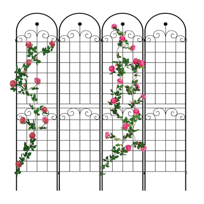 Miniyam 4 Pack Garden Trellis for Climbing Plants, 86.7" X 19.7" Rustproof Sturdy Black Iron Trellis for Potted Plants