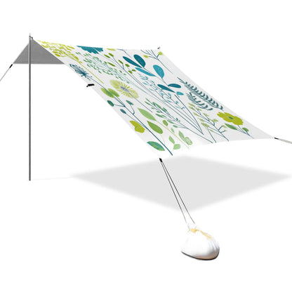 Beach Tent Beach Canopy 9.2x10.5Ft Beach Tent Sun Shelter Outdoor Canopy with Carry Bag for Camping, Backyard and Picnics Blue-green Plants