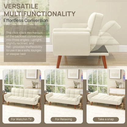 75.39 Inch Futon Sofa Bed-Convertible Couch Loveseat Sleeper for Living Room, Bedroom, Studio, Apartment, Dorm, Home Office Cream