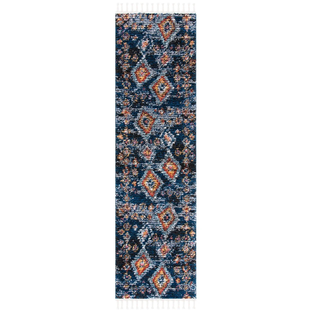 SAFAVIEH Morocco Sloan Abstract Geometric Polyester Area Rug, Navy/Multi, 6'7" x 6'7" Square
