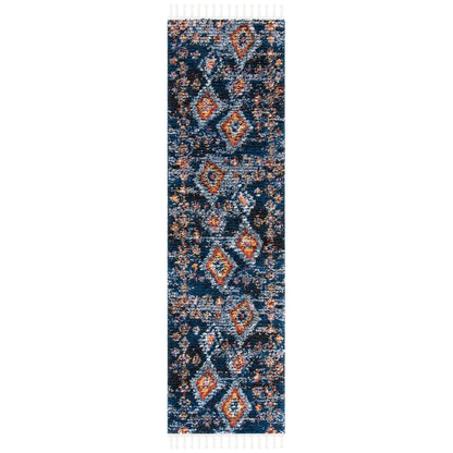 SAFAVIEH Morocco Sloan Abstract Geometric Polyester Area Rug, Navy/Multi, 6'7" x 6'7" Square