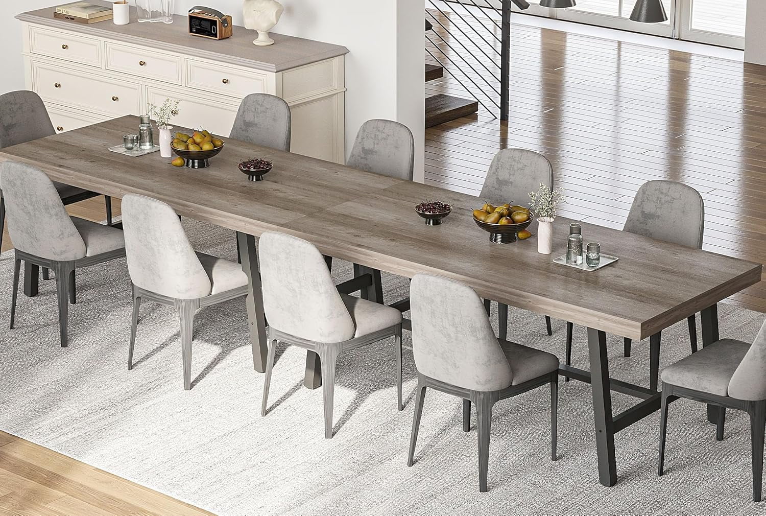 70 Inch Farmhouse Dining Table for 6 to 8, Large Rectangular Dinner Table for Dining Room, Home Office, Living Room, Gray