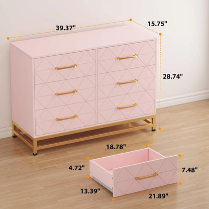 NEILA 6 Drawer Dresser, White Wood Dresser for Closet, TV Stand, Morden Chest of Drawers for Bedroom, Living Room, Hallway, Nursery
