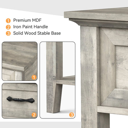 Amyove Square Nightstand, Bedside Table End Table for Bedroom Nursery Living Room, End Table with Storage Drawer, Easy Assembly, Grey