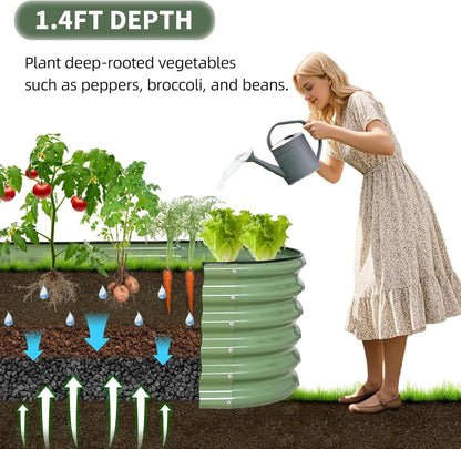 Galvanized Raised Garden Bed- Planter Garden Boxes Outdoor, Raised Beds for Gardening, 8x2x1ft Metal Garden Bed Kit for Vegetables Flower, Planter Raised Beds with Protective Tape & Tools.White