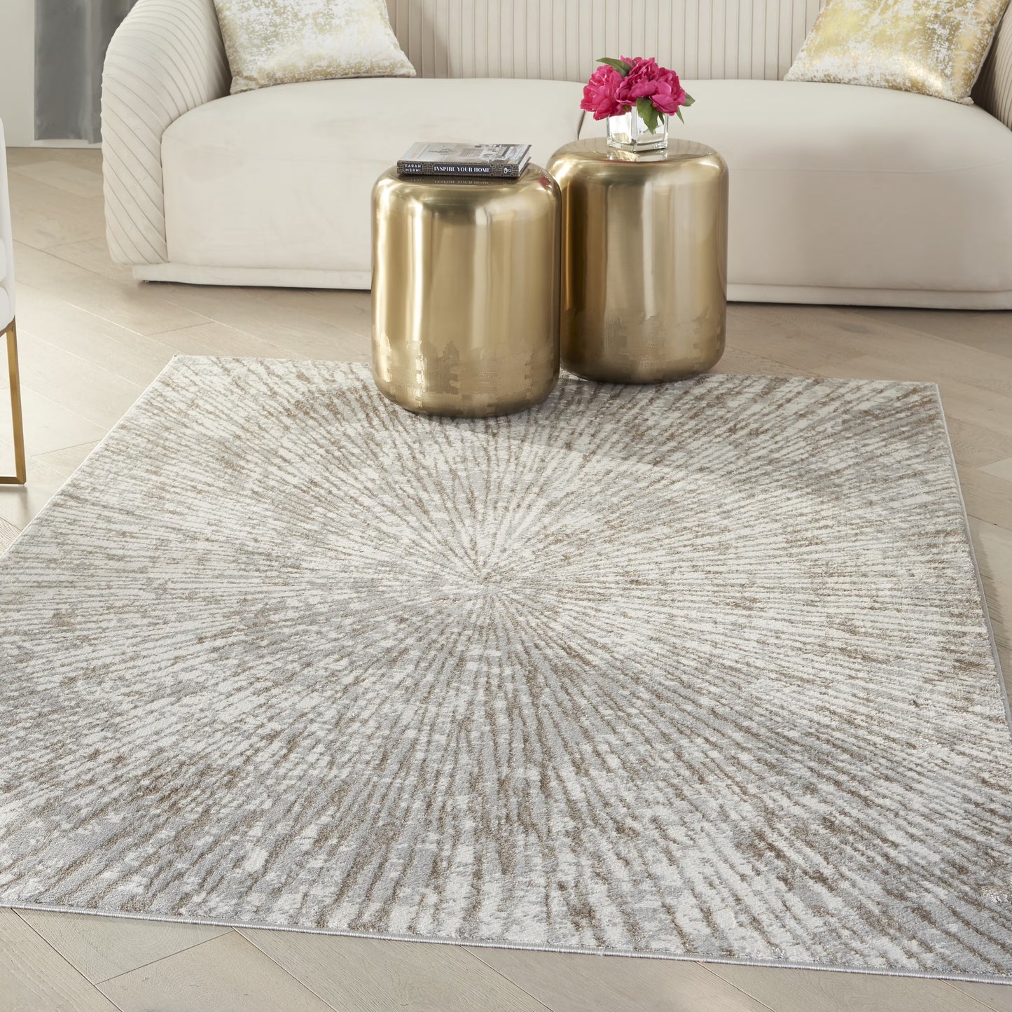 Inspire Me! Home Décor Metallic Abstract Grey Mocha 5'3" x 7'3" Area Rug, (5x7)