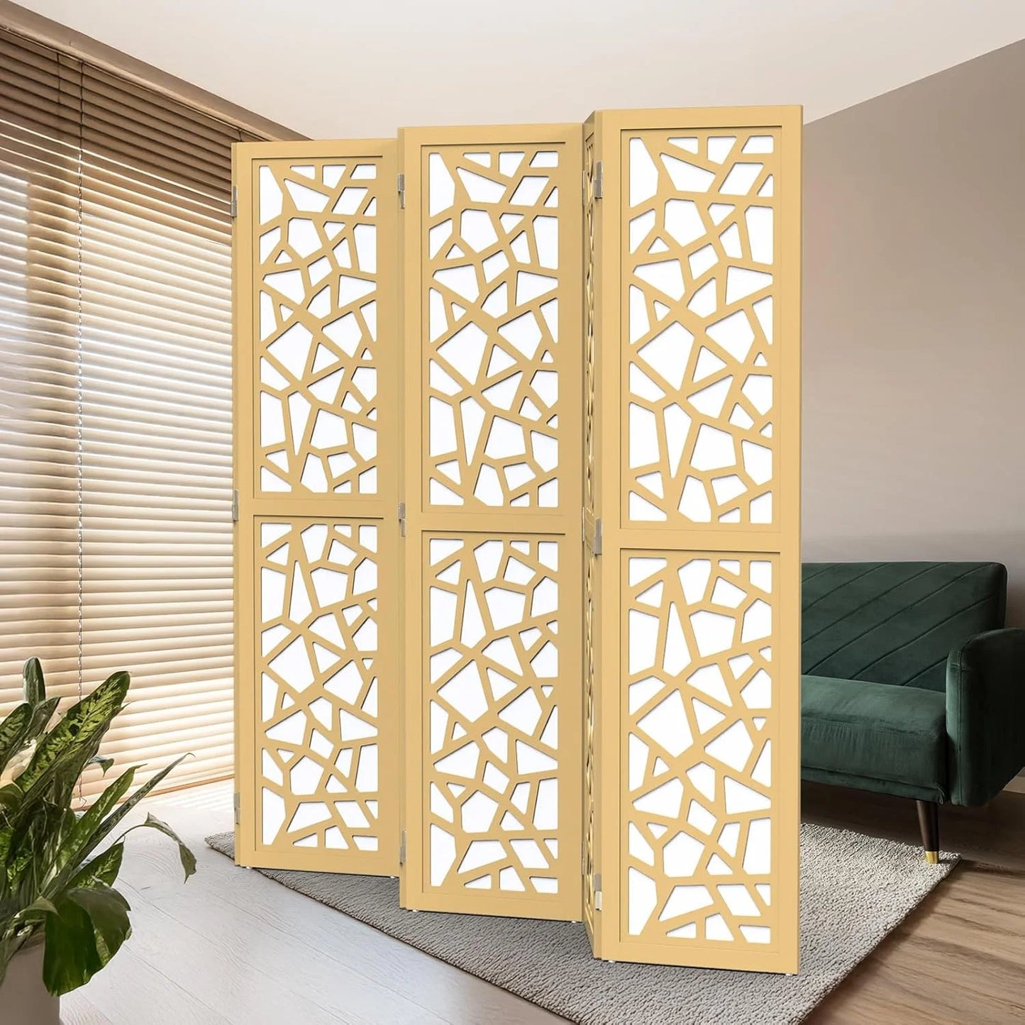 VINGLI 70'' H Room Divider, Non-Woven Fabric Privacy Screen, Indoor Partition Wall Dividers, Freestanding Hinged Space Separator with Modern Unique Pattern
