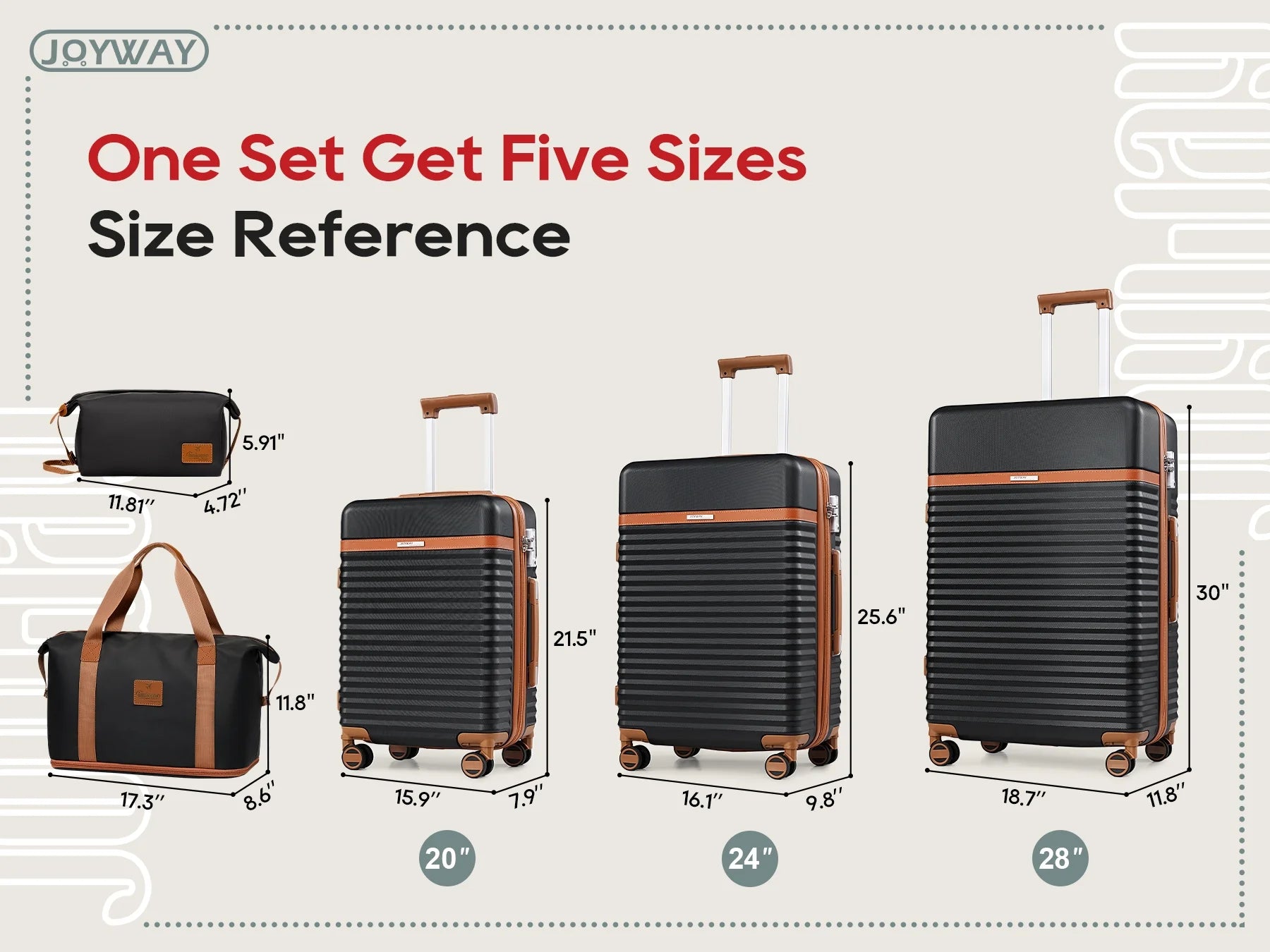 Joyway - 5-Piece Luggage Sets ABS Hardside Spinner Luggage -(Expandable Suitcase20"24")28-in Checked Luggage-Black