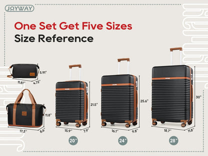 Joyway - 5-Piece Luggage Sets ABS Hardside Spinner Luggage -(Expandable Suitcase20"24")28-in Checked Luggage-Black