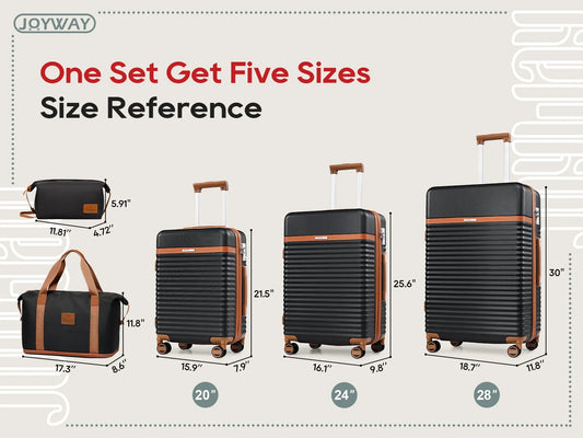 Joyway - 5-Piece Luggage Sets ABS Hardside Spinner Luggage -(Expandable Suitcase20"24")28-in Checked Luggage-Black