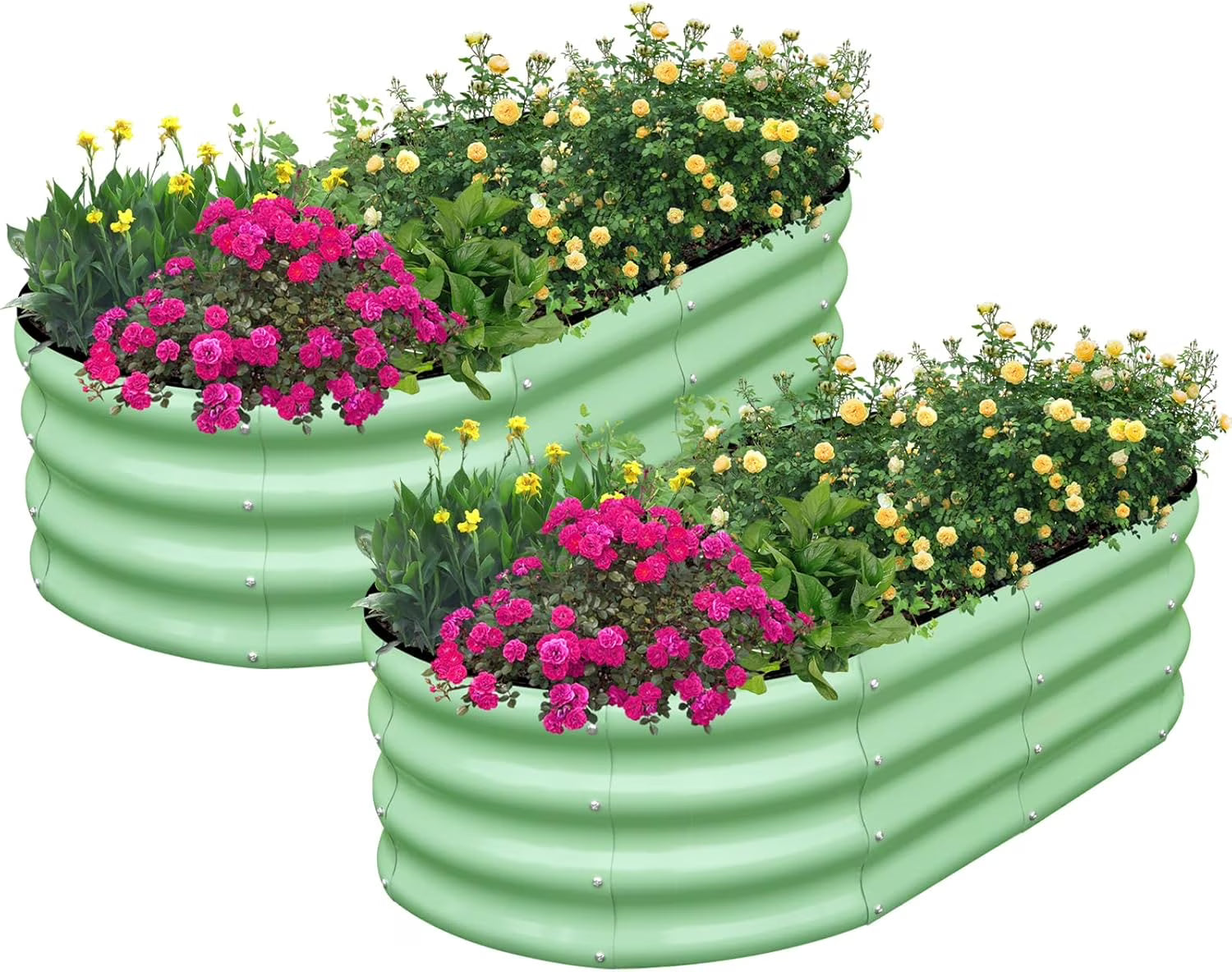 Galvanized Raised Garden Bed Outdoor, 2 Pcs 4x2x1ft Oval Metal Planter Box for Planting Plants Vegetables, White
