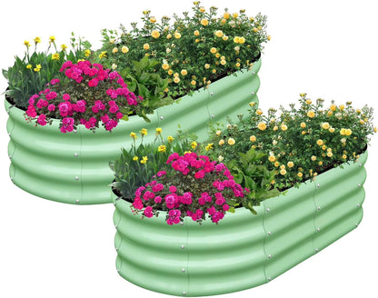 Galvanized Raised Garden Bed Outdoor, 2 Pcs 4x2x1ft Oval Metal Planter Box for Planting Plants Vegetables, White