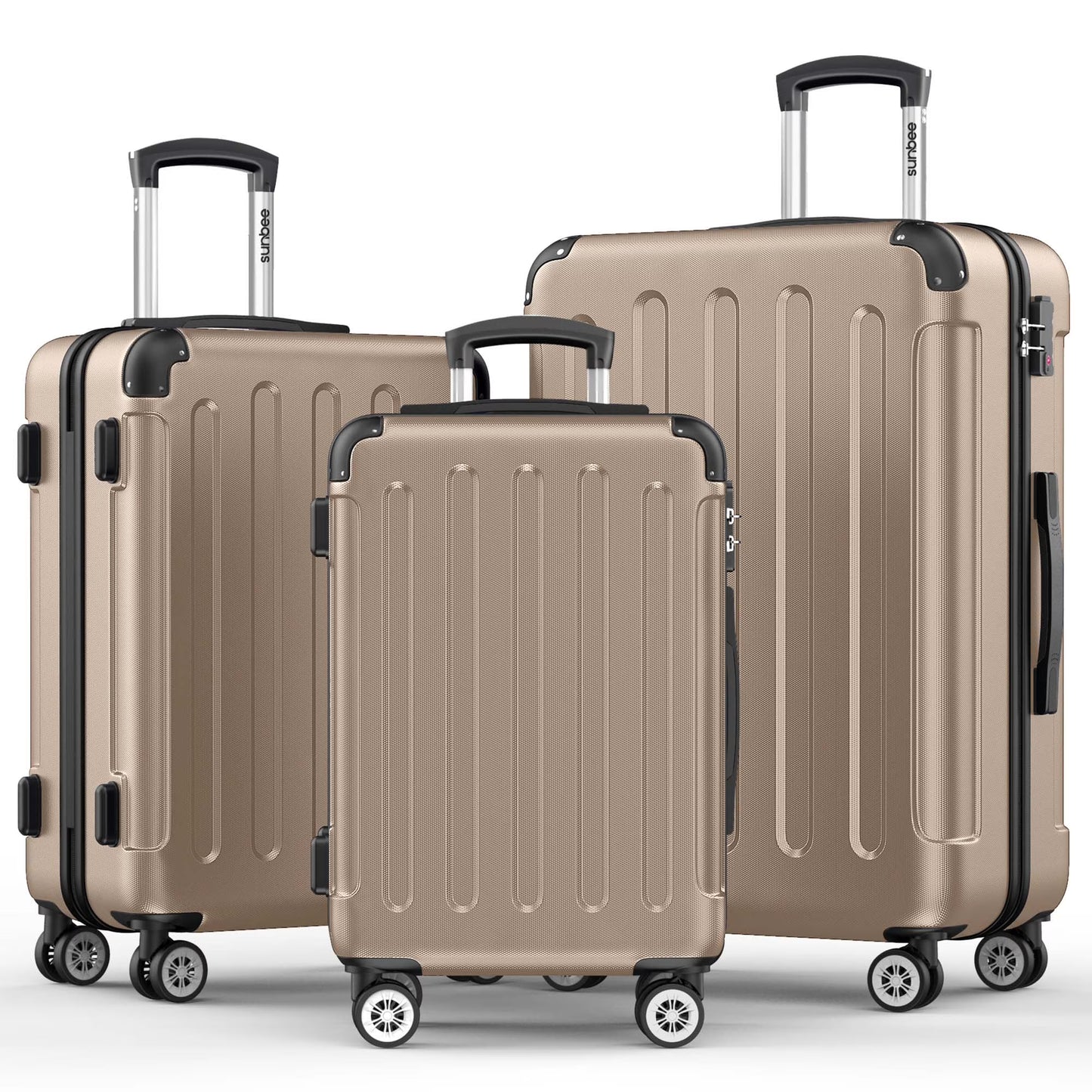 Sunbee 3 Piece Luggage Sets Hardshell Lightweight Suitcase with TSA Lock Spinner Wheels, Black