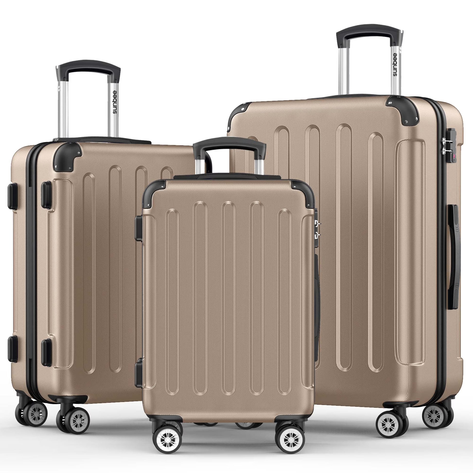 Sunbee 3 Piece Luggage Sets Hardshell Lightweight Suitcase with TSA Lock Spinner Wheels, Black