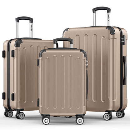 Sunbee 3 Piece Luggage Sets Hardshell Lightweight Suitcase with TSA Lock Spinner Wheels, Black