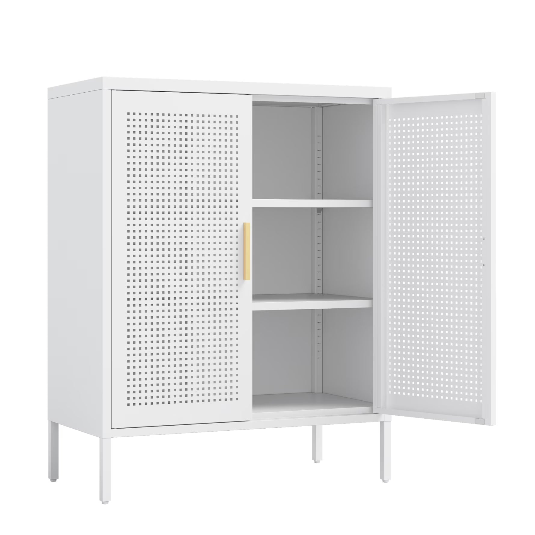31.5" Metal Storage Cabinet with 2 Doors and 2 Adjustable Shelves, Garage Storage Cabinet with Metal Handles, Metal File Cabinet for Home Office School Gym, Black
