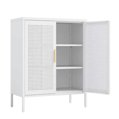 31.5" Metal Storage Cabinet with 2 Doors and 2 Adjustable Shelves, Garage Storage Cabinet with Metal Handles, Metal File Cabinet for Home Office School Gym, Black
