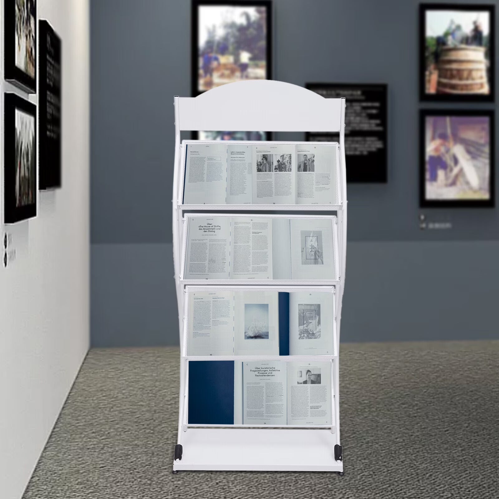 4-Layer Floor-Standing Magazine Display Rack Newspaper Book Storage Rack White 4 Tiers Floor-Standing Magazine Rack Information Storage