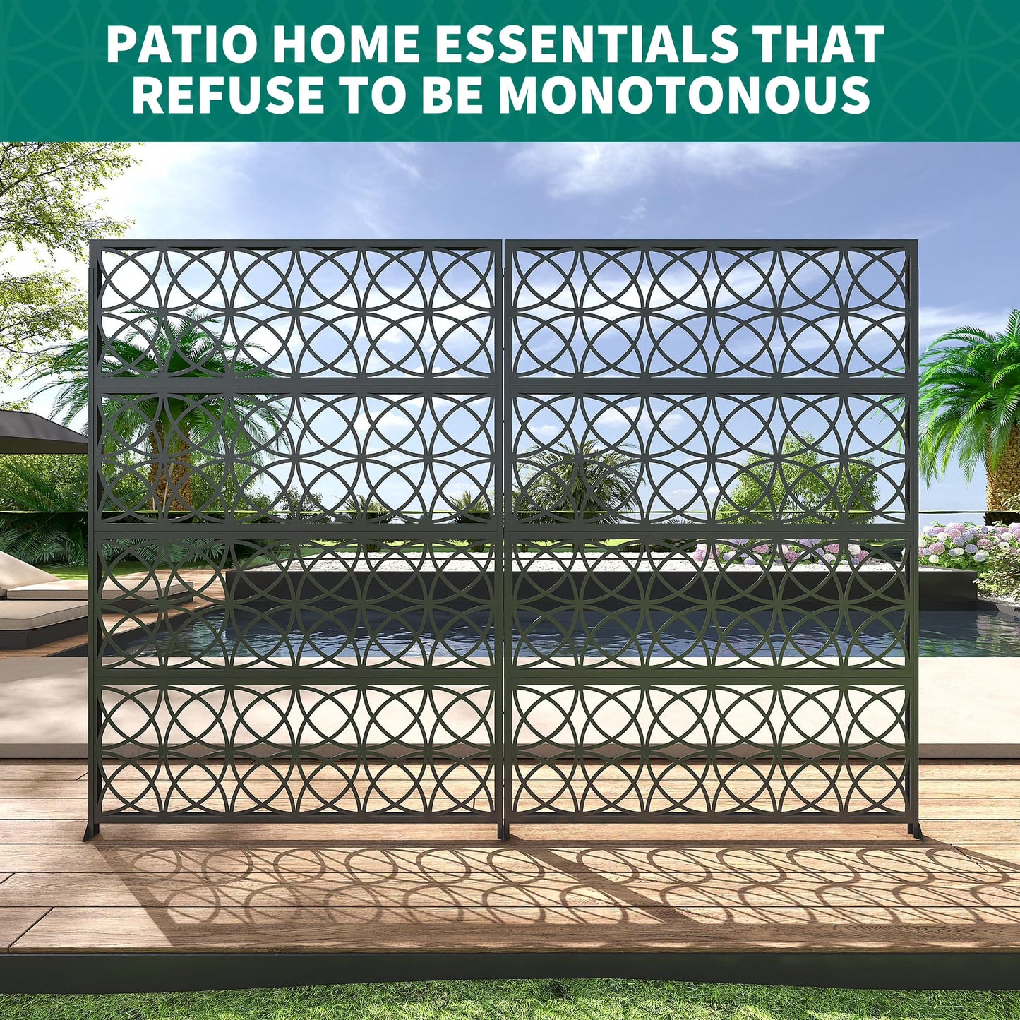 Accreate Decorative Wrought Privacy Screen - Easy Snap-Together Room Divider for Indoor/Outdoor Use, Breathable Wind-Resistant Partition with Anti-Tip Base (6x3.8ft)