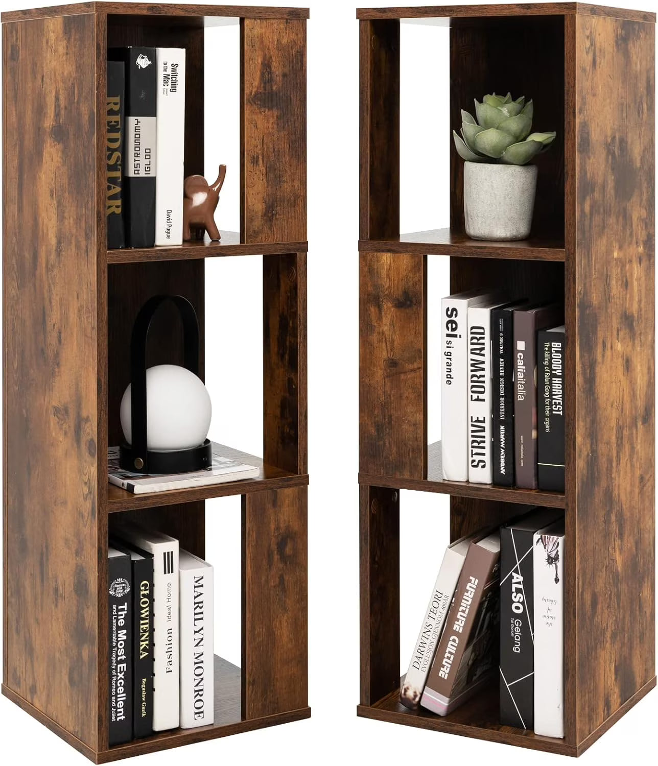 3 Cube Bookcase Set of 2, Modern Bookshelf w/Cubical Storage Shelves, Wood Bookshelves & Bookcases, Small Book Shelf for Bedroom, Living Room, Home Office (White)