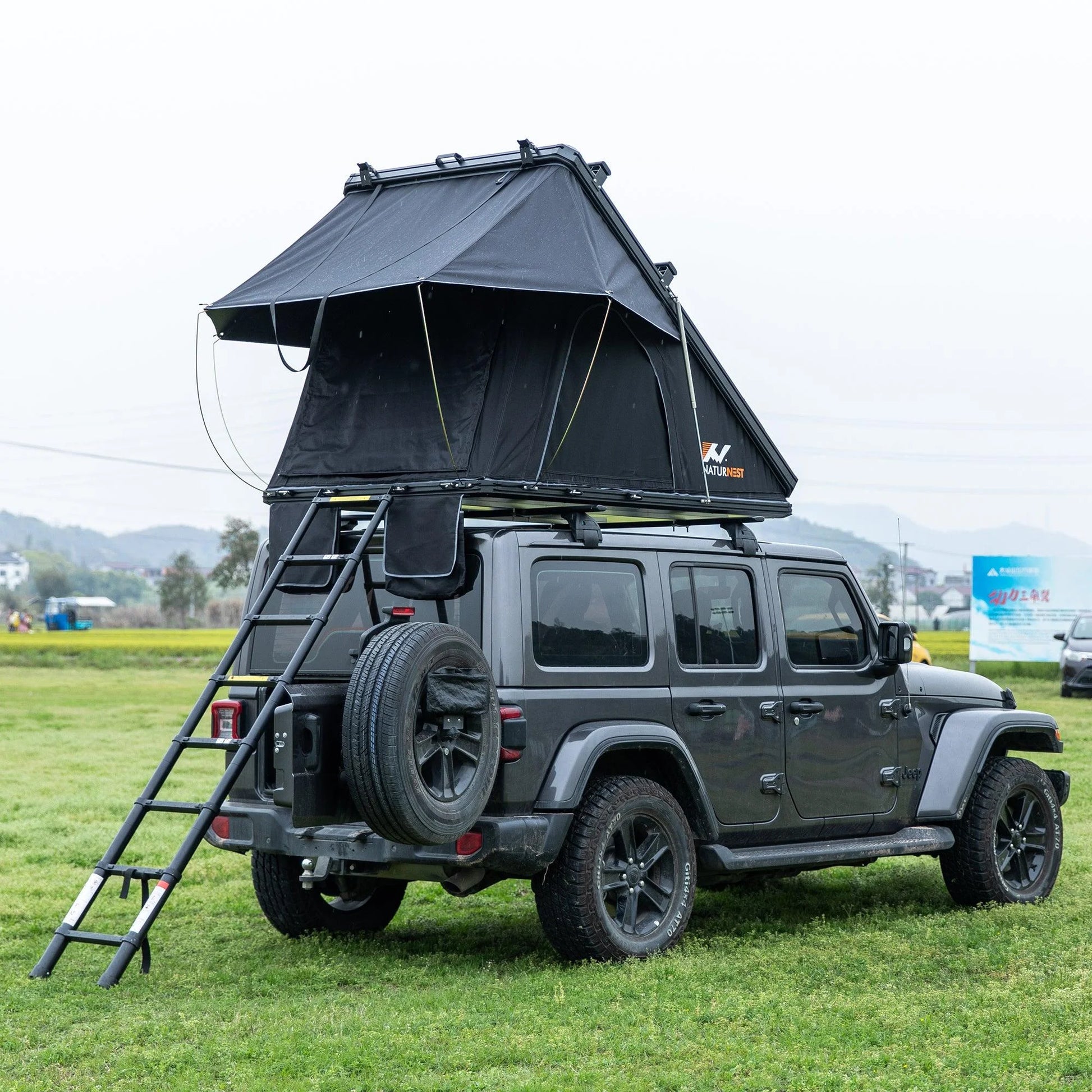 Naturnest Polaris1 Hardshell Rooftop Tent with 2 Luggage Racks, Car Roof Top Tent with AC Inlets, 3-Color LED Lights and Internal USB Plug for Vans, Jeeps, SUVs and Trucks, 2-3 Person Tent