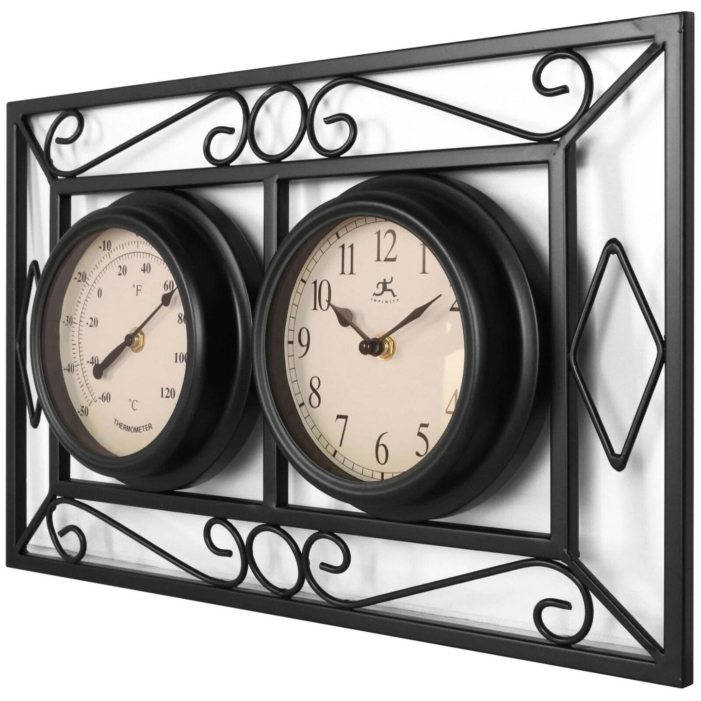 Infinity Instruments 20108BK-TC The Bookend Outdoor Hanging Clock/Thermometer