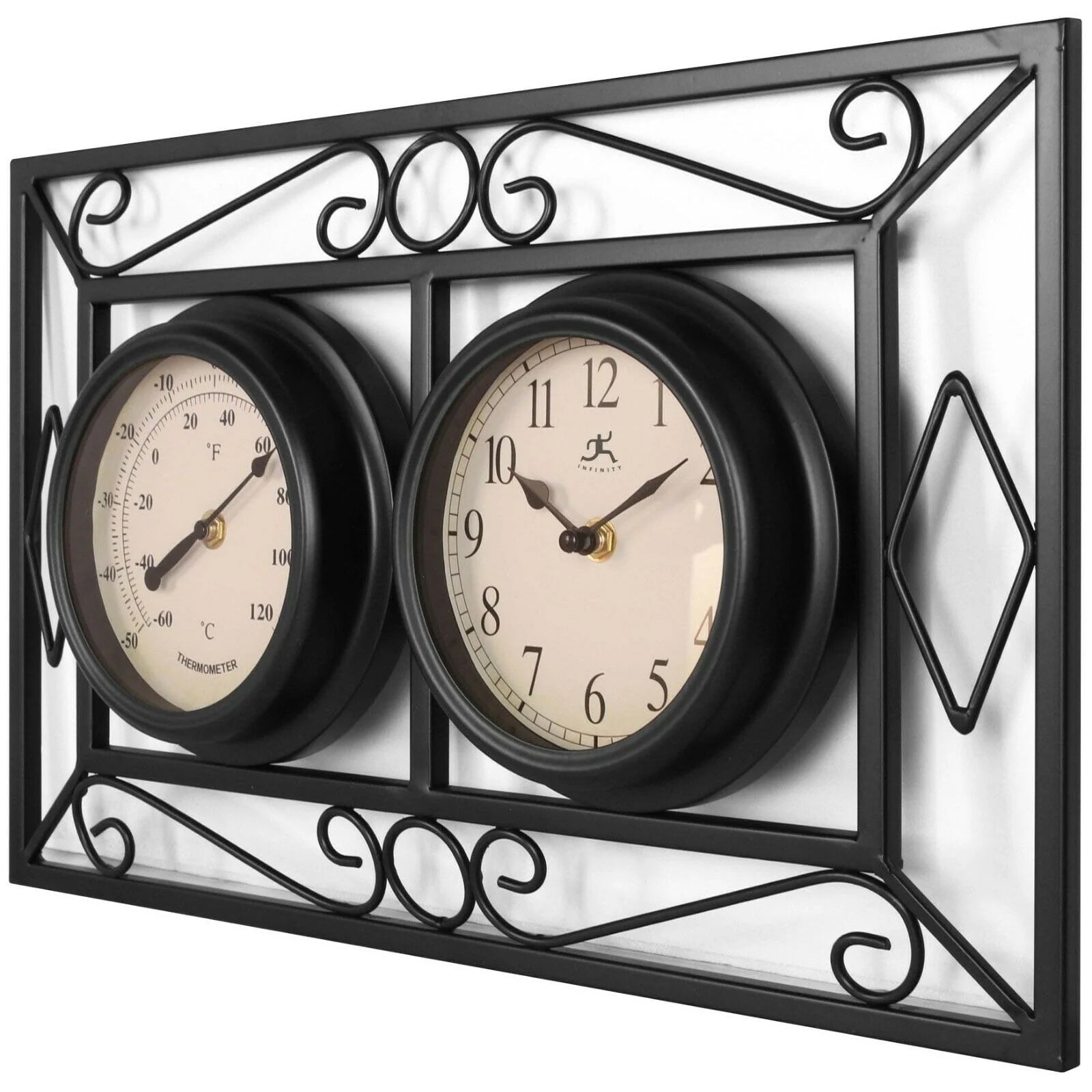 Infinity Instruments 20108BK-TC The Bookend Outdoor Hanging Clock/Thermometer