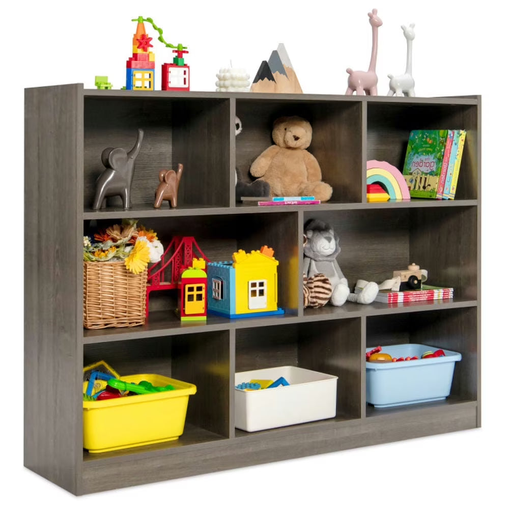Spaco 3-Tier Open Bookcase 8-Cube Floor Standing Storage Shelves-Natural, Tall Bookshelf, Shelves for Living Room, Home Office, Bedroom, Balcony