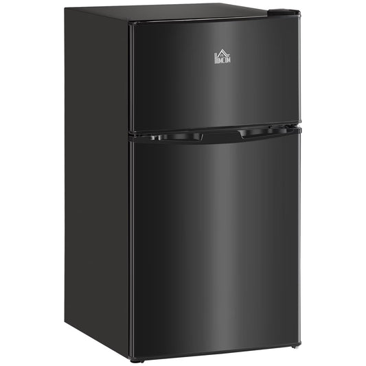 3.2 Cu.Ft Mini Fridge with Freezer, Double Door Compact Refrigerator with Adjustable Thermostat, Shelf and Reversible Door for Bedroom, Dorm, Home Office, Energy Efficient, Black